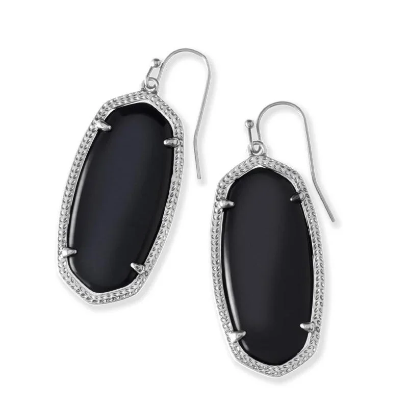 Kendra Scott | Elle Silver Drop Earrings in Black Opaque Glass