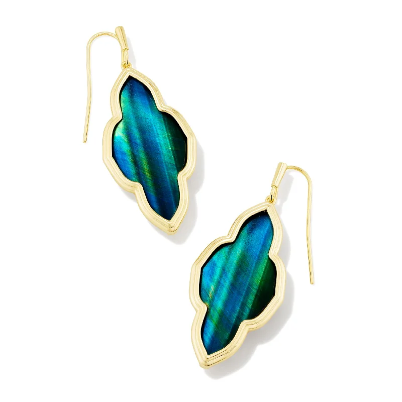 Kendra Scott | Framed Abbie Gold Drop Earrings in Teal Tiger's Eye