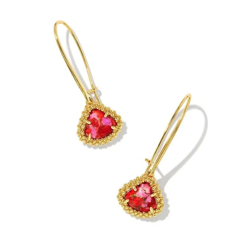 Kendra Scott | Framed Kendall Gold Wire Drop Earrings in Bronze Veined Red and Fuchsia Magnesite