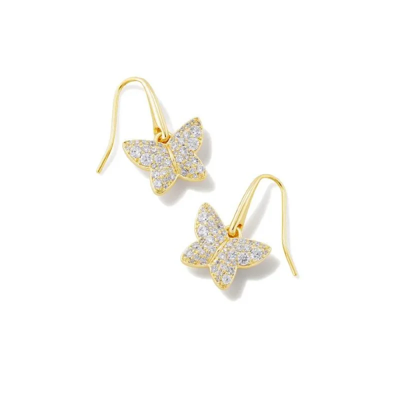 Kendra Scott | Lillia Crystal Butterfly Gold Drop Earrings in White Crystal