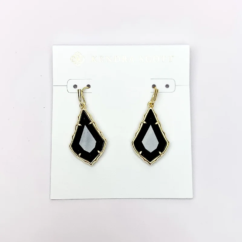 Kendra Scott | Small Faceted Alex Gold Drop Earrings in Black Opaque Glass