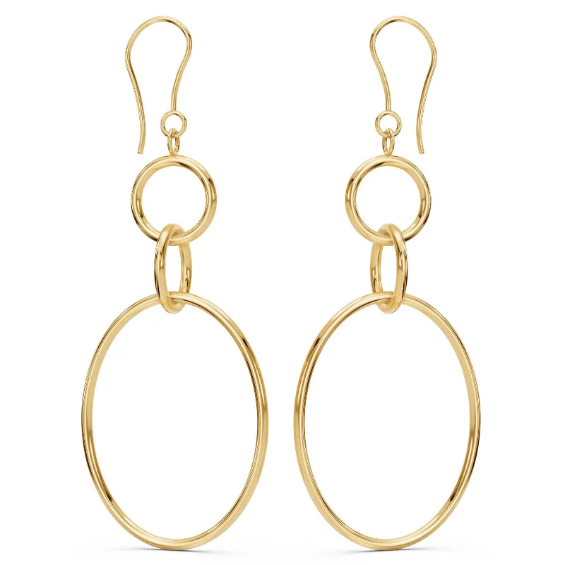 Large Gold Round & Oval Drop Earrings