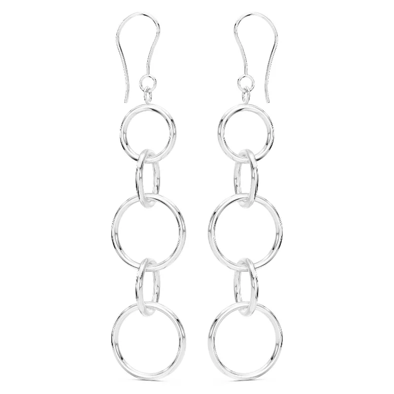 Large Silver Round Drop Earrings