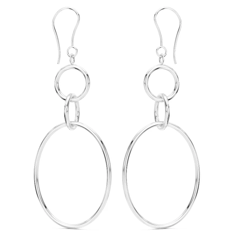 Large Silver Round & Oval Drop Earrings