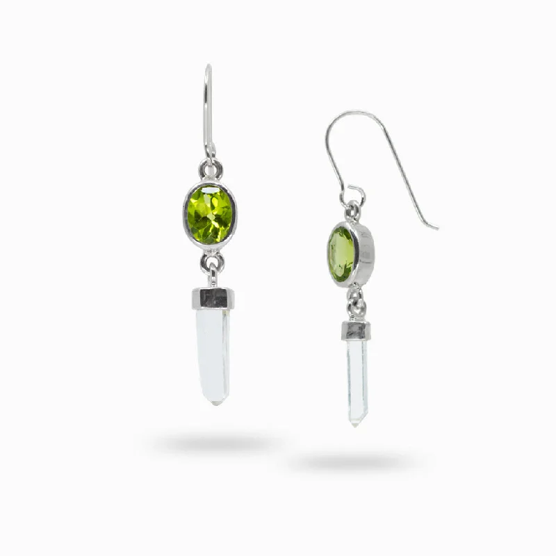 Laser Quartz and Peridot Drop Earrings