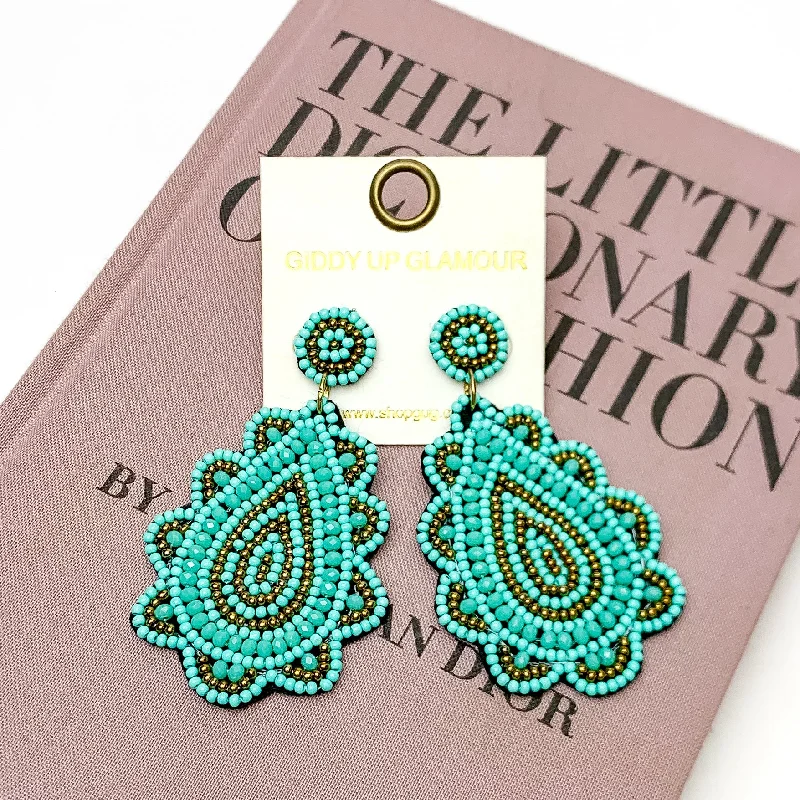 Light Up The Night Seed Bead Teardrop Earrings in Turquoise Blue