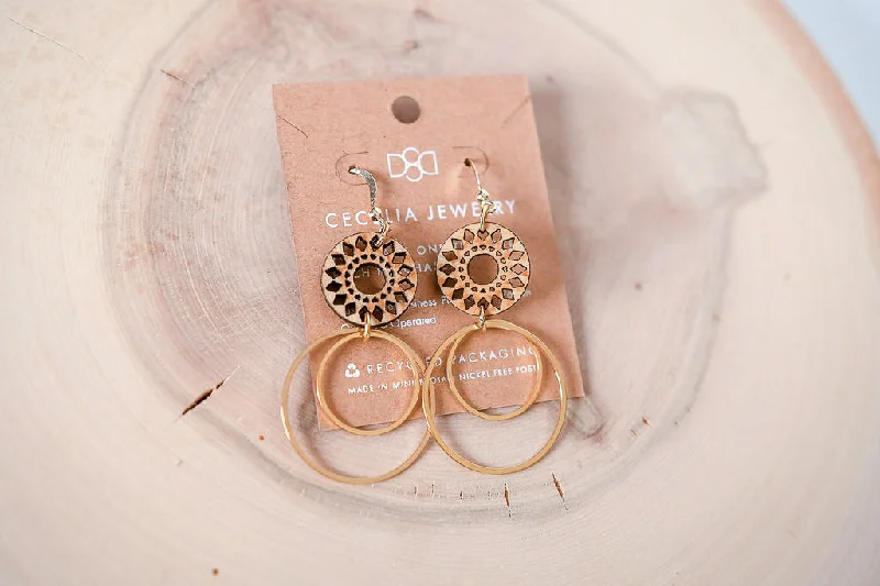 Double Boho Wood Hoop Earrings in Mandala