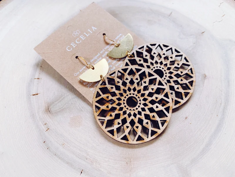 Metal & Wood Earrings in Mandala