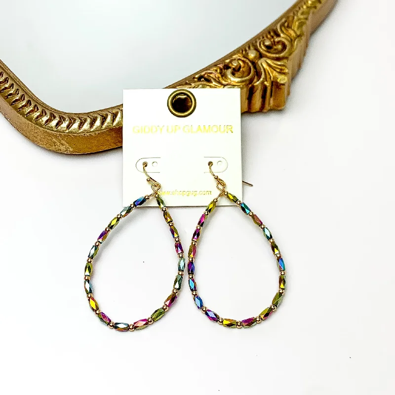 Multicolor Beaded Open Drop Earrings with Gold Tone Spacers