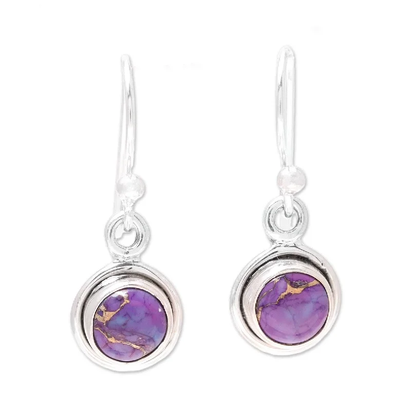 NOVICA Adorable Moon in Purple, Sterling silver and composite turquoise dangle earrings - 0.9*0.3