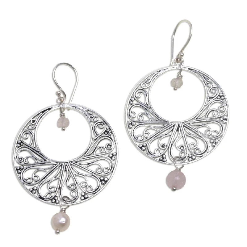 NOVICA Ballroom Dance, Rose quartz dangle earrings - 2.4*1.3