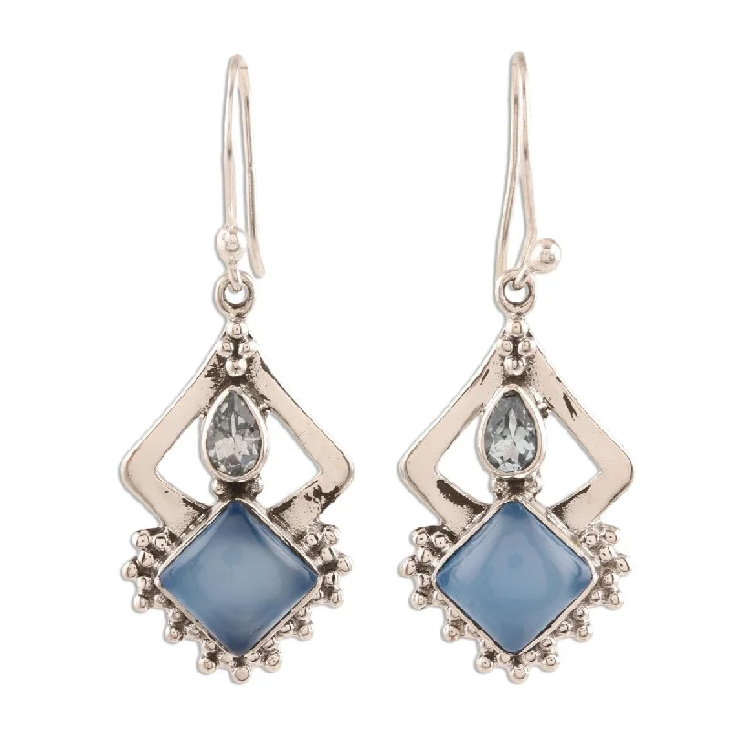 NOVICA Blue Creativity, Chalcedony and blue topaz dangle earrings - 1.7L*0.6W