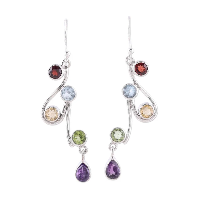 NOVICA Dancing Rainbow, Multi-gemstone dangle earrings - 2.2*0.4