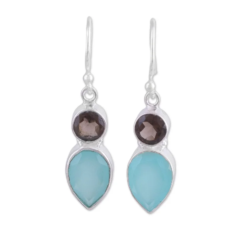 NOVICA Dazzling Alliance, Chalcedony and smoky quartz dangle earrings - 1.4*0.4