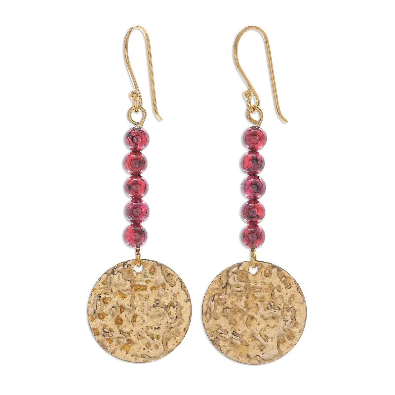 NOVICA Golden Coin in Red, Garnet dangle earrings - 2.2*0.7