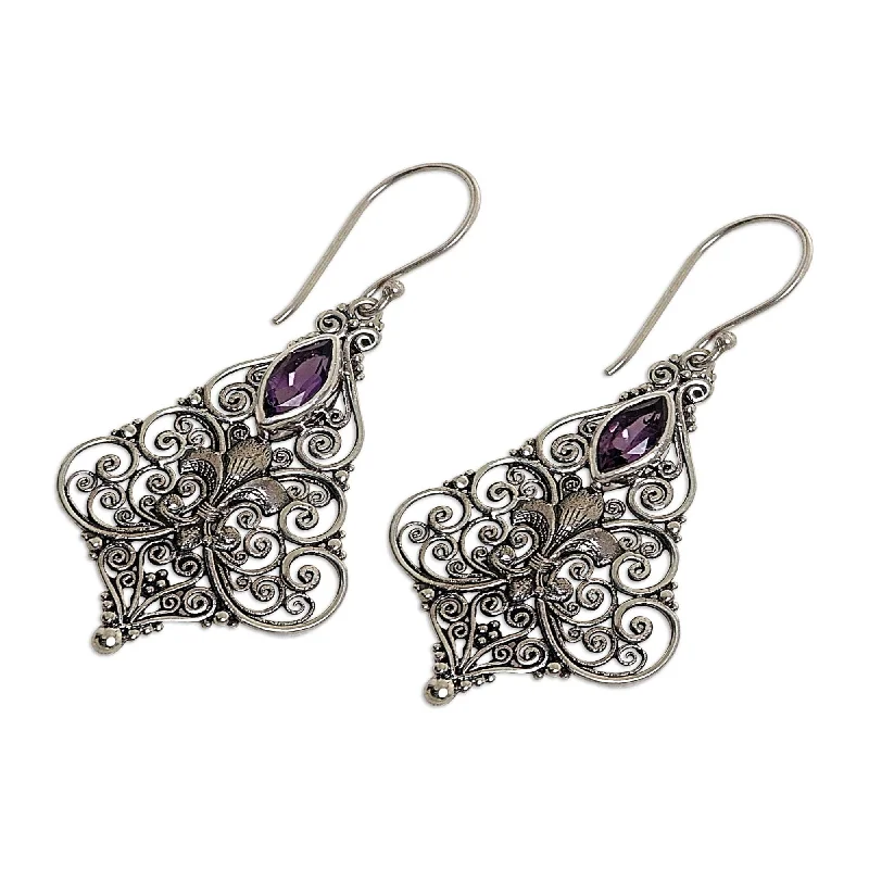 NOVICA Handmade Amethyst Fleur-De-Lis Dangle Earrings (Indonesia) - 1.8*0.9