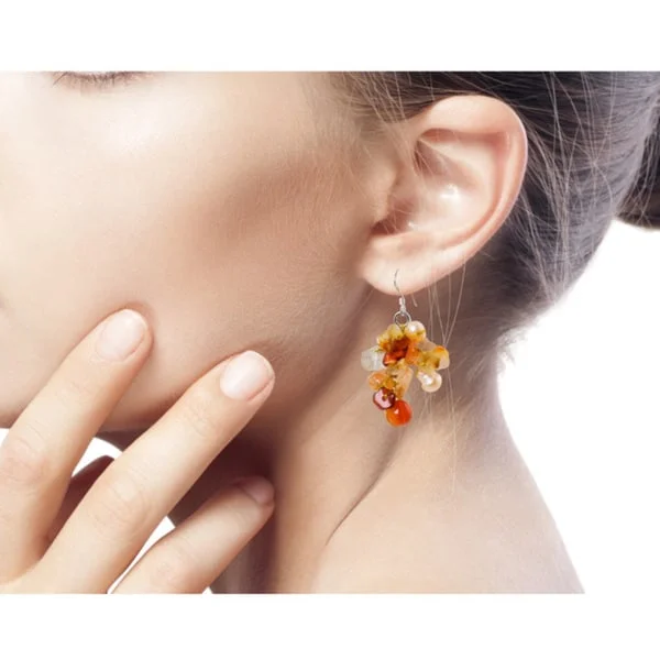 NOVICA Handmade Freshwater Pearls and Orange Carnelian Cluster Earrings (Thailand) - 1.8*0.8