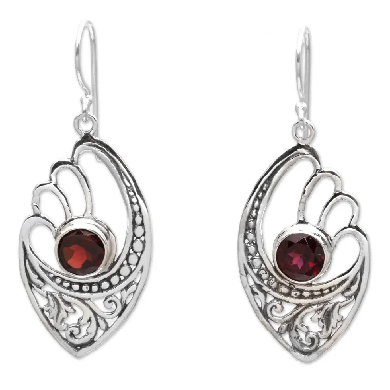 NOVICA Handmade Garnet Dangle Earrings, 'Red Wings' (Indonesia) - 1.8*0.7