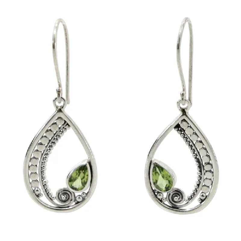 Novica Handmade Paisley Swirl Peridot Sterling Silver Dangle Earrings(Indonesia) - 1.8" L x 0.7" W