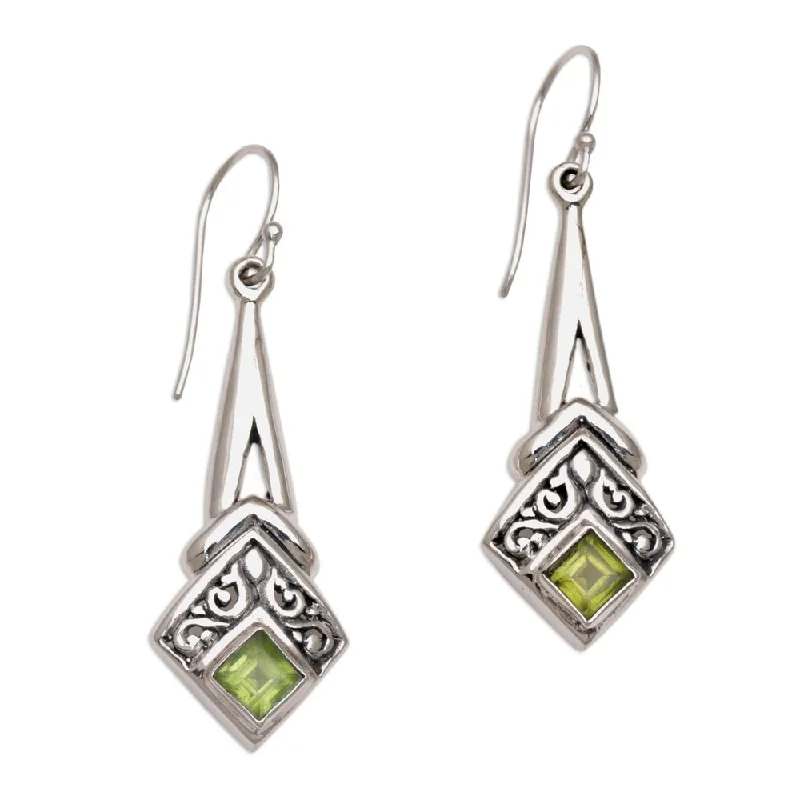 NOVICA Handmade Peridot Dangle Earrings, 'Bali Gleam' (Indonesia) - 1.9*0.6