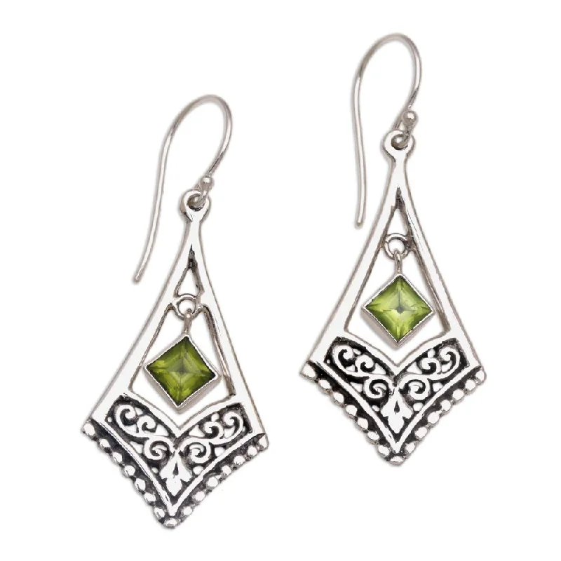 NOVICA Handmade Peridot Dangle Earrings, 'Gianyar Dangle' (Indonesia) - 1.8*0.7