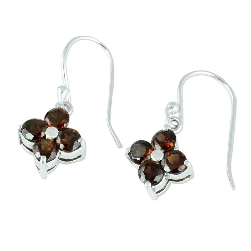 NOVICA Handmade Petite Petals Sterling Silver Garnet Earrings (India) - Red - 1*0.4