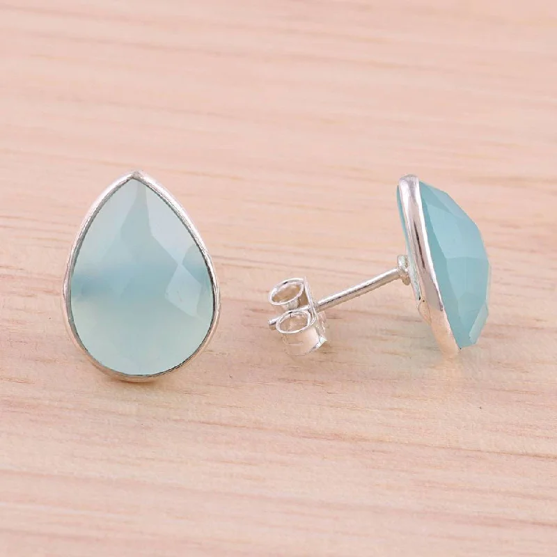 NOVICA Handmade Raindrop Prisms Sterling Silver Chalcedony Earrings (India) - 1.3*0.4