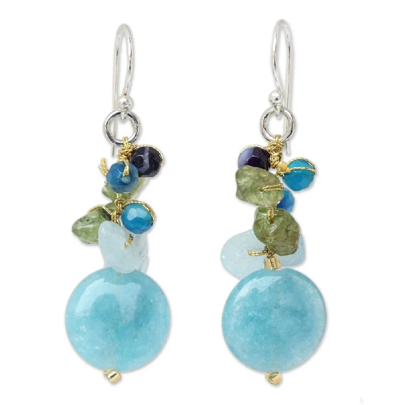 NOVICA Handmade Sterling Silver Azure Joy Multi-Stone Earrings (Thailand) - 16.5*0.6