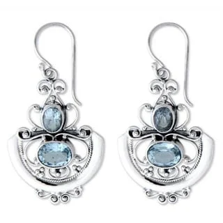 NOVICA Handmade Sterling Silver Balinese Goddess Blue Topaz Earrings (Indonesia)