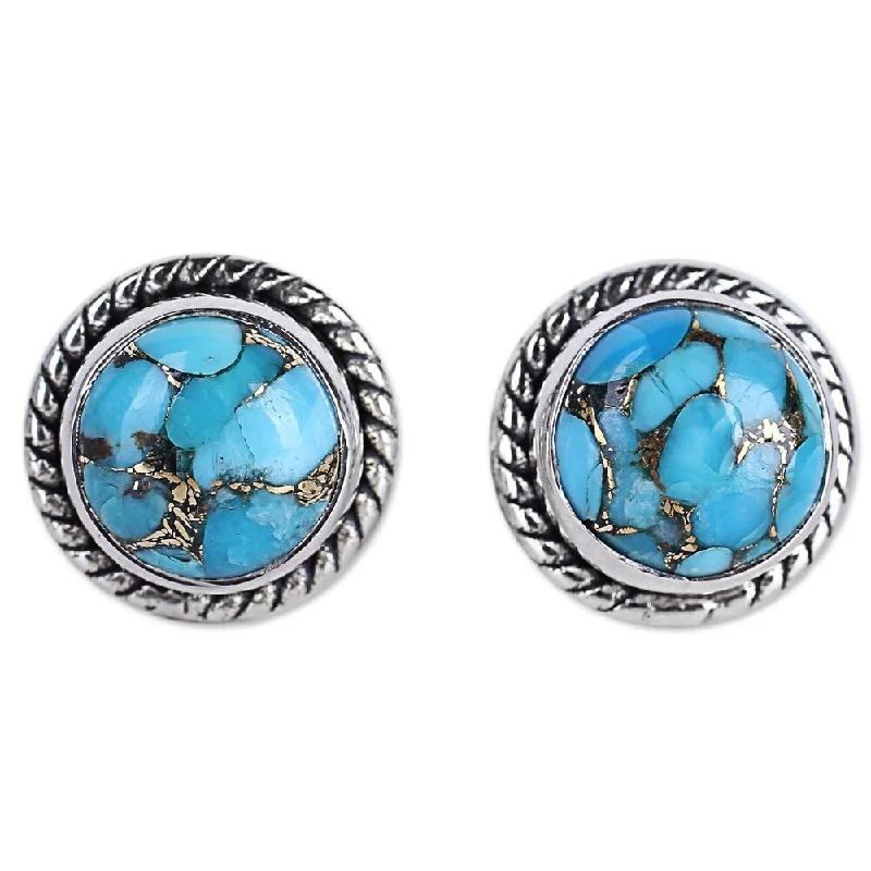 NOVICA Handmade Sterling Silver Cool Aqua Radiance Turquoise Earrings (India) - 0.4*0.4