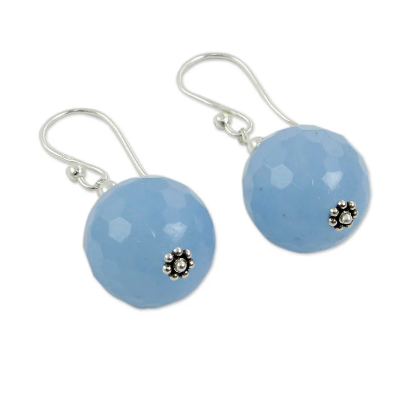 NOVICA Handmade Sterling Silver Glorious Blue Chalcedony Earrings (India)