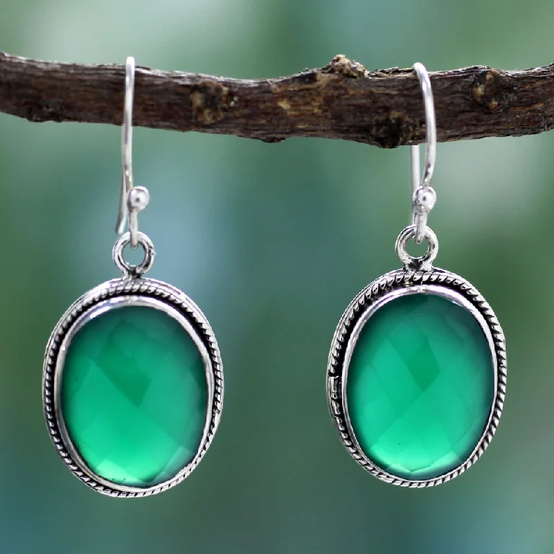 NOVICA Handmade Sterling Silver 'Luscious Green' Onyx Earrings (India)