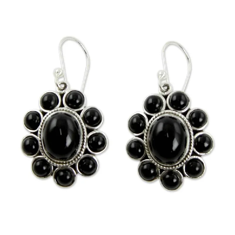 NOVICA Handmade Sterling Silver Night Drama Onyx Earrings (India)