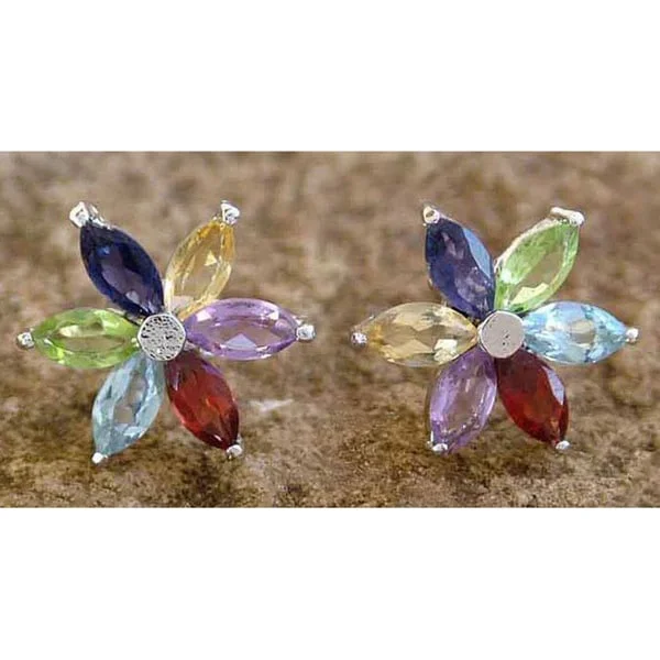 NOVICA Handmade Sterling Silver 'Paradise Flower' Multi-gemstone Earrings (India)