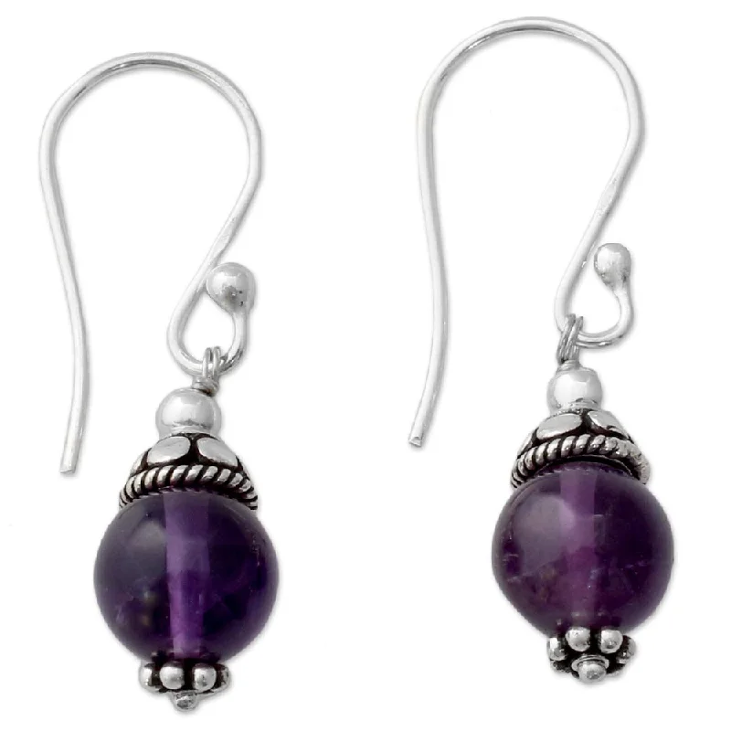 NOVICA Handmade Sterling Silver 'Royal Discretion' Amethyst Earrings (India) - 1.3*0.3