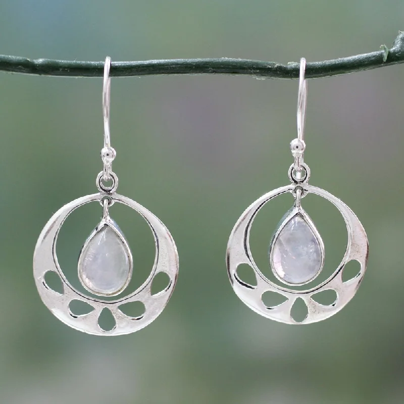 NOVICA Handmade Sterling Silver 'Simply Ravishing' Rainbow Moonstone Earrings (India)