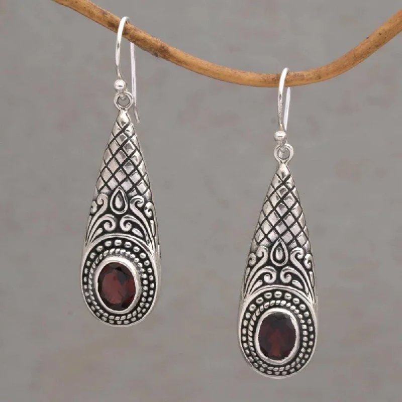 NOVICA Handmade Sterling Silver 'Sparkling Delight' Garnet Earrings (Indonesia) - 1.9*0.5