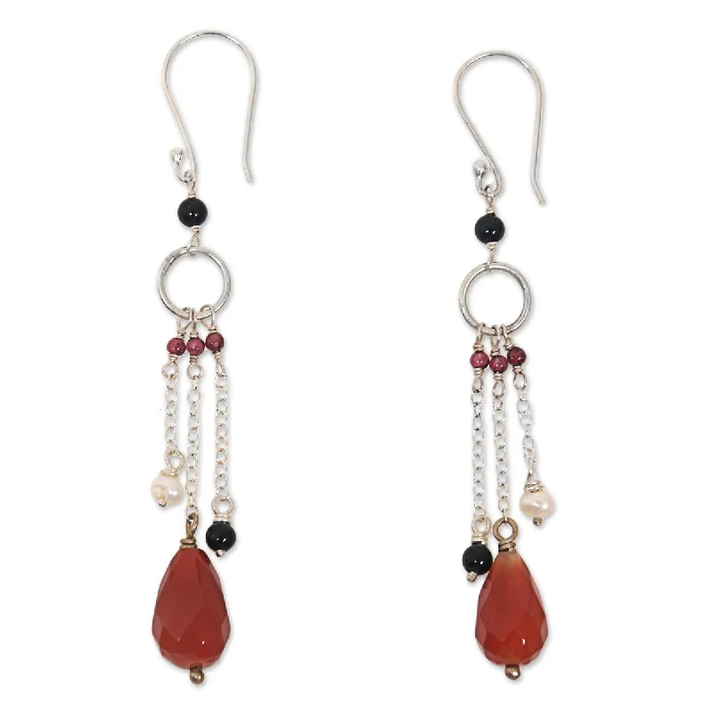 NOVICA Jeweled Drizzle, Multi-gemstone waterfall earrings - 2.8L*0.3W