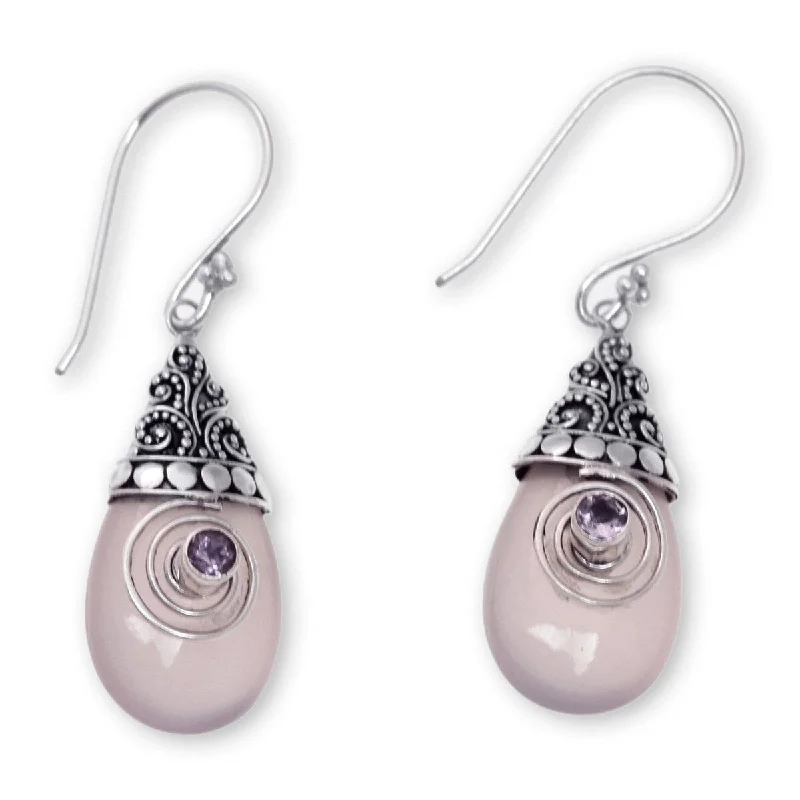 NOVICA Mount Bromo Dawn, Rose quartz dangle earrings - 1.7*0.5