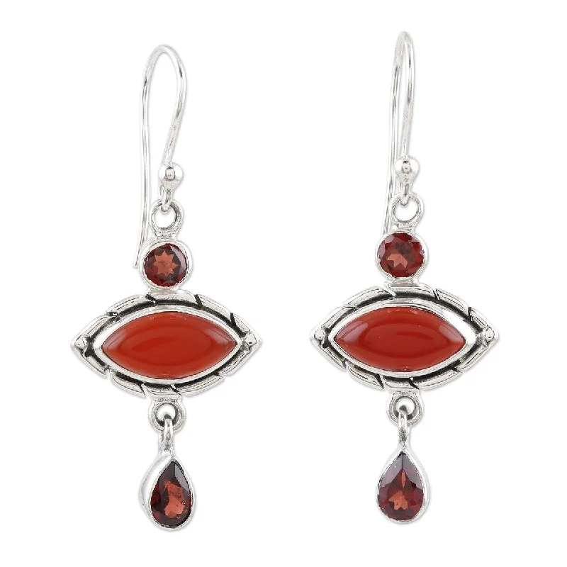 NOVICA Red Fusion, Garnet and carnelian dangle earrings - 1.6*0.6