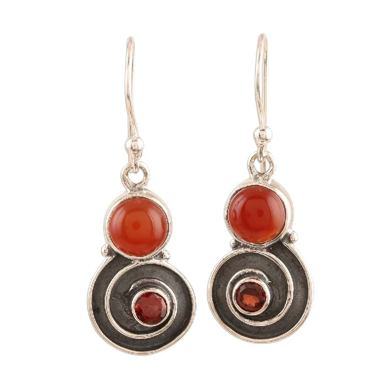 NOVICA Red Swirl, Carnelian and garnet dangle earrings - 1.5*0.5