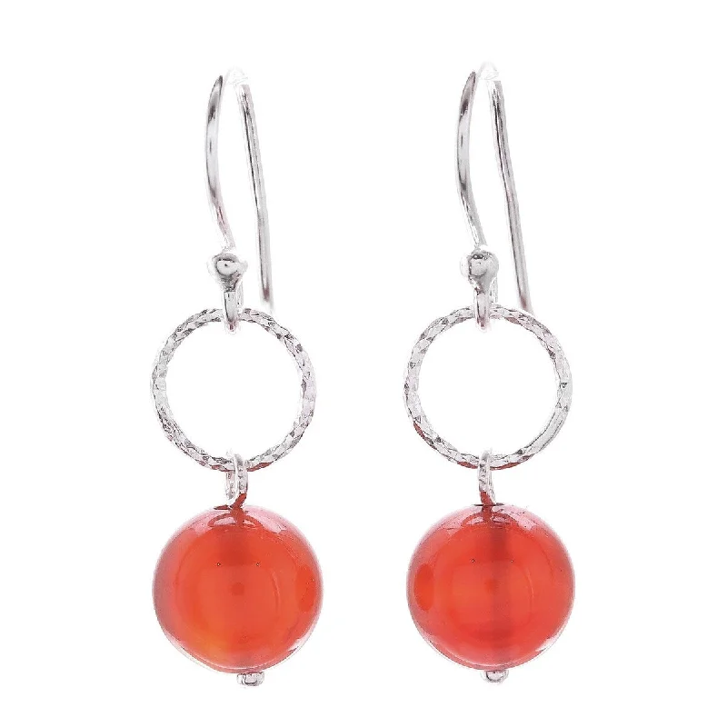 NOVICA Ring Shimmer, Carnelian dangle earrings - 1.1*0.3