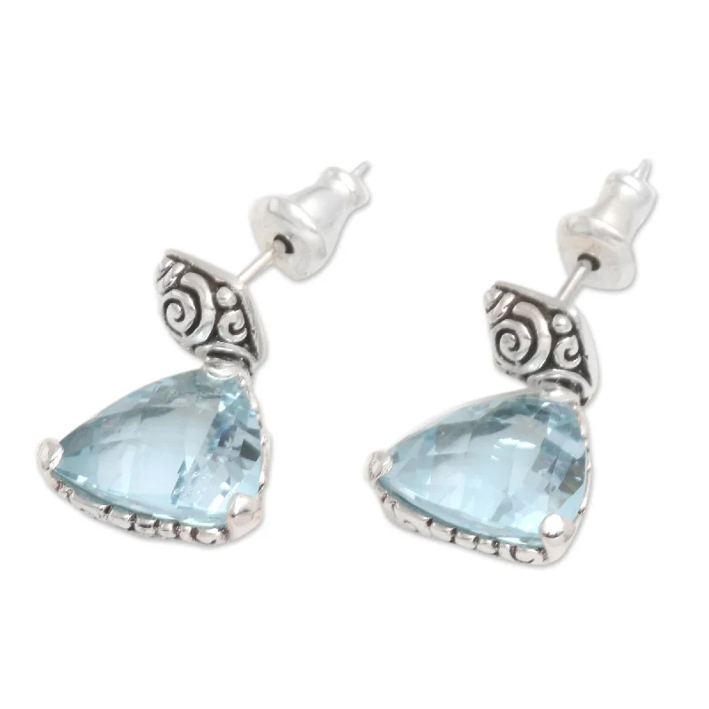 NOVICA Silver Blue Topaz 'Mystic Trinity' Dangle Earrings - 0.8" L x 0.5" W