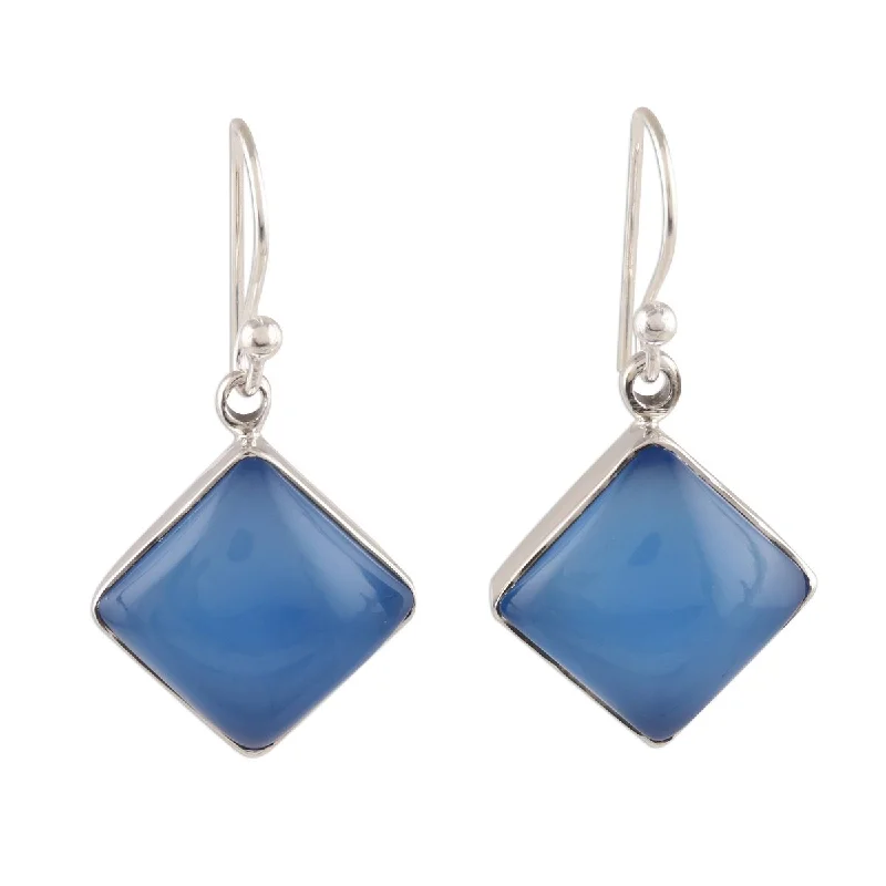 NOVICA Sky Squares, Chalcedony dangle earrings - 1.3*0.6