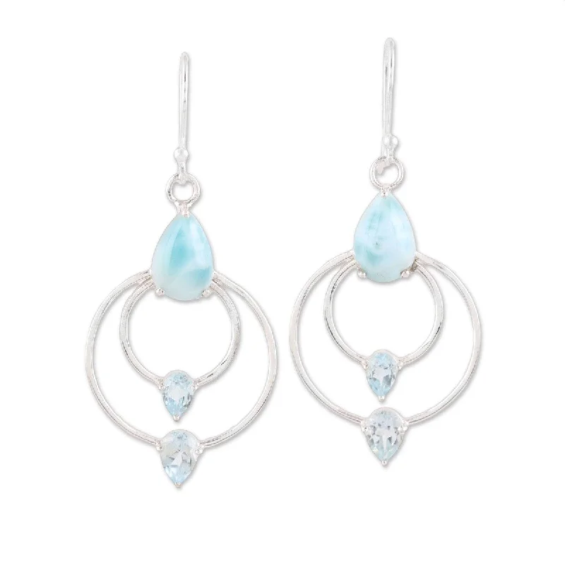 NOVICA Sparkling Sky, Blue topaz and larimar dangle earrings - 2.2L*1W