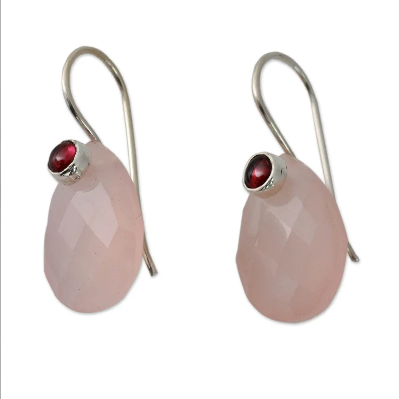 NOVICA Sterling Silver 'Rosy Outlook' Chalcedony Garnet Earrings (India)