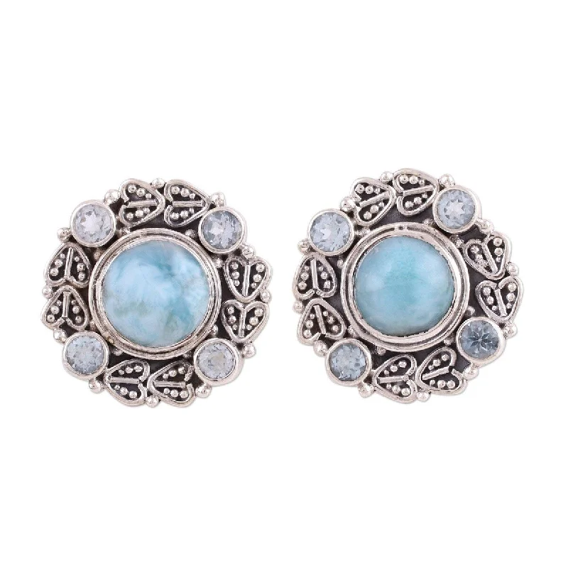 NOVICA Transcendent Sky, Larimar and blue topaz button earrings - 0.9*0.9