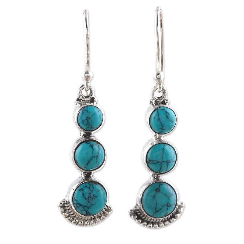 NOVICA Triple Gleam, Composite turquoise dangle earrings - 1.5*0.4