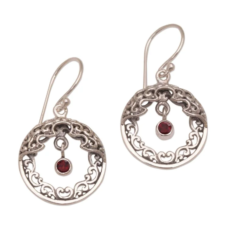 NOVICA Uluwatu Moon, Garnet dangle earrings - 0.9*0.7