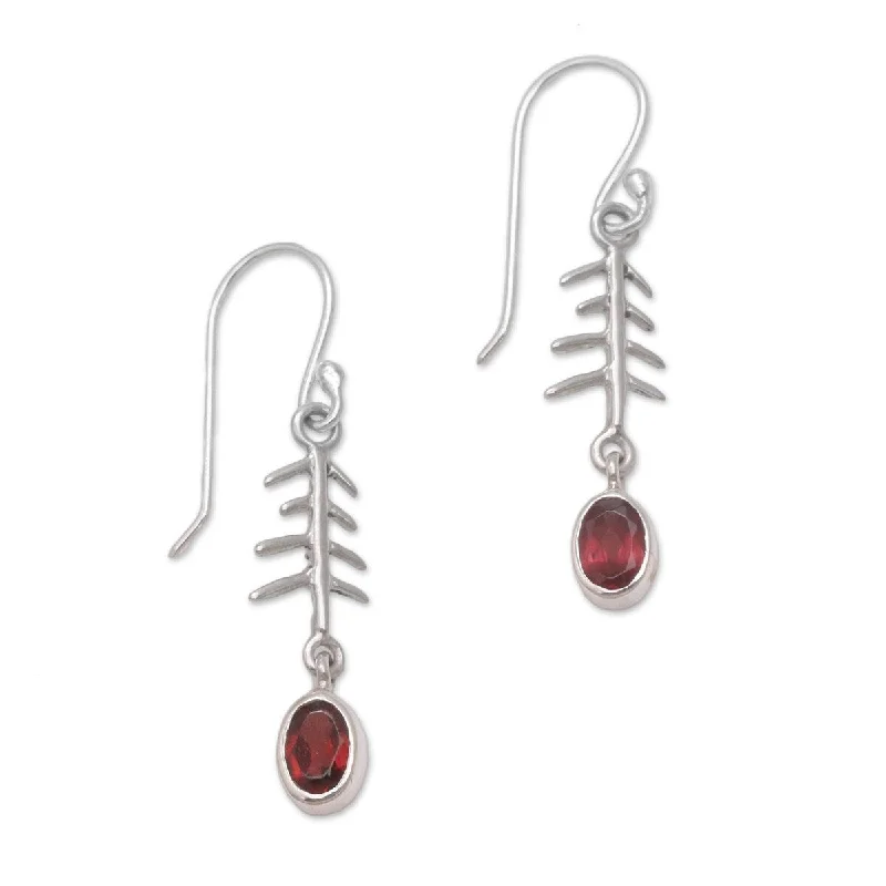 NOVICA Winter Branches, Garnet dangle earrings - 1.4*0.3